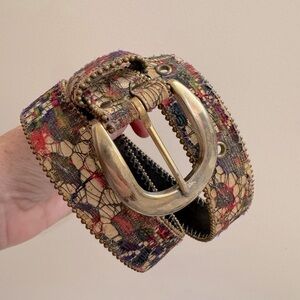Elite Fresno California Belt Floral Multicolor Tapestry Glitter Silver Beads